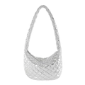 Borsa hobo trapuntata argento con finitura metallica lucida e consistenza soffice - Argento