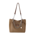 Quilted nylon crossbody bag in dark coffee brown with chic silver chain and leather strap - Khaki