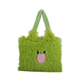 Green plush faux fur tote bag with cute monster face and soft fluffy texture - Green