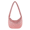 Elegante pochette cloud rosa metallizzato trapuntata con cuciture a rombi e zip argento - Rosso