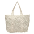 Bolso tote acolchado beige minimalista con costuras de diamantes y asas reforzadas - Blanco Roto
