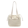 Quilted off-white crossbody bag with leaf-pattern texture and drawstring closure - Off White