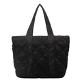 Bolso tote acolchado negro con diseño de rombos y acabado de nailon brillante para mujer - Negro