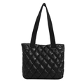 Bolso tote acolchado negro brillante con correas de nailon y un diseño minimalista - Negro