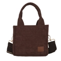Minimalist dark brown corduroy tote bag with black wide strap and golden metal hardware - Brown