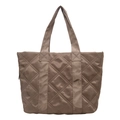 Bolso tote minimalista de nailon acolchado caqui con patrones de rombos y asas largas - Caqui