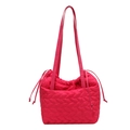 Peach pink quilted nylon tote bag with drawstring details and matching shoulder straps - Rose Pink