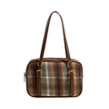 Retro-Schultertasche im britischen Karo-Stil aus brauner Wolle und PU für den Winter - Grünes Karo