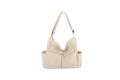 Beige canvas schoudertas met vier handige buitenzakken en verstelbare schouderriem - Wit