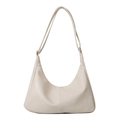 Minimalist off-white PU leather crescent tote bag with adjustable shoulder strap - Off White