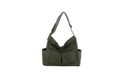 Legergroene canvas schoudertas met multi-pockets design en brede schouderriem - Legergroen