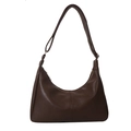 Minimalist chocolate brown PU leather tote bag with crescent shape and wide shoulder strap - Brown