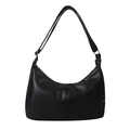 Minimalist black PU leather hobo tote bag with vertical stitching and golden hardware - Black