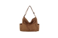 Deep brown canvas messenger bag with large front flap pockets and adjustable strap - Tan