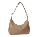 Minimalist khaki PU leather tote bag with elegant pebble texture and half-moon design - Khaki