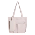 Borsa tote in nylon rosa impermeabile con tasche esterne e piccola custodia abbinata - Bianco Sporco