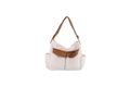 Minimalist canvas tote bag in cream white and brown with front double utility pockets - White and Brown