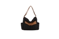 Classic black canvas tote bag with brown straps and large front pockets for daily use - Black and Brown