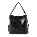 Schwarze Tote Bag aus PU-Leder mit Öleffekt, diagonalem Reißverschluss und Tragegurten - Schwarz