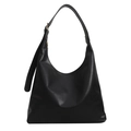 Bolso de hombro Hobo minimalista en cuero PU negro brillante con hebilla dorada ajustable - Negro