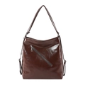 Minimalistische dunkelbraune PU-Leder Schultertasche mit diagonalem Metallreißverschluss - Braun