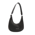 Borsa a spalla a mezzaluna nera minimalista in ecopelle opaca con scritta fashion - Nero