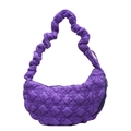 Chic purple quilted crescent crossbody bag with ruffled handle for winter fashion - Purple