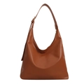 Bolso hobo de cuero PU marrón con correa ajustable y detalles metálicos dorados - Marrón