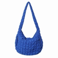 Borsa a spalla trapuntata blu con grande capacità e tessuto in nylon plissettato chic - Blu / 49*33*18