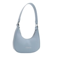 Light blue half-moon PU leather underarm bag with silver fashion logo and zipper - Blue