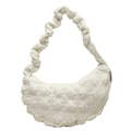 Gesteppte cremefarbene Cloud-Bag mit strukturierter Oberfläche und Faltenriemen - Cremeweiß