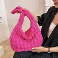 Quilted cloud shoulder bag in vibrant hot pink finish with puffer texture - Rose Red