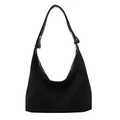 Borsa hobo nera minimalista in finta pelle scamosciata con tracolla regolabile e oro - Nero