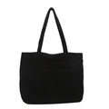 Borsa tote minimalista in velluto a coste nero con doppia tracolla e tasca frontale - Nero