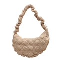 Beige gesteppte Wolkentasche mit plissiertem Riemen und puffy Rautenmuster - Khaki