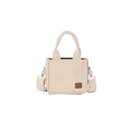 Bolso de pana blanco crema minimalista con correa ancha ajustable y pequeño parche de cuero - Caqui