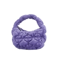 Chic purple plush quilted handbag with soft velvet texture and silver zipper for women - Purple