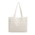 Borsa tote minimalista in velluto a coste crema con doppie tasche frontali e texture - Bianco