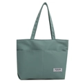 Grand sac cabas minimaliste en toile vert olive avec poche avant et logo brodé - Vert