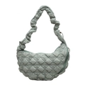 Mint green quilted crescent crossbody bag with ruffled cloud strap for women - Green
