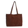 Brown corduroy tote bag for women featuring dual front pockets and textured material - Brown