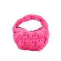Fuchsia pink faux fur tote bag with a soft quilted bubble texture and top zipper - Rose Red