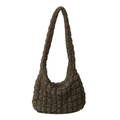 Quilted cloud shoulder bag with bubble texture in caramel coffee brown color for women - Olive Green