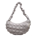 Minimalist light grey quilted puffy crescent crossbody bag with ruched strap for women - Gray