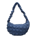 Blue quilted puffer shoulder bag with stylish ruched strap in cloud saddle shape - Blue