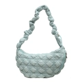 Light blue quilted bubble fabric baguette bag with ruffled scrunchie style shoulder strap - Light Blue