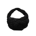 Minimalist black quilted puffer tote bag with puffy cloud texture and top metal zipper - Black