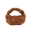 Quilted caramel faux fur handbag with plush diamond pattern for winter season - Dark Brown