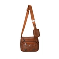 Brown PU leather crossbody bag with multiple zip pockets and heart details - Brown