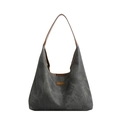 Bolso Hobo de lona gris con asas de cuero marrón y etiqueta de logotipo clásica - Negro